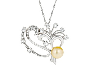 Golden Cultured South Sea Pearl & White Topaz Rhodium Over Sterling Silver Pendant with Chain