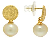 Golden Cultured South Sea 18k Yellow Gold Over Sterling Silver Earrings