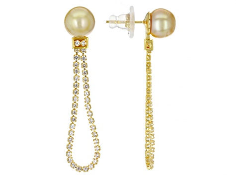 Golden Cultured South Sea Pearl and White Zircon 18k Yellow Gold Over ...