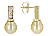 Golden Cultured South Sea Pearl With Moissanite 18k Yellow Gold Over Sterling Silver Earrings