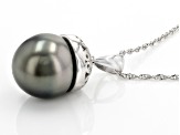 Cultured Tahitian Pearl Rhodium Over Sterling Silver Pendant With Chain