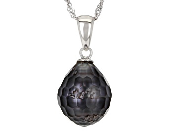 Picture of Black Cultured Tahitian Pearl Rhodium Over Sterling Silver Pendant With Chain