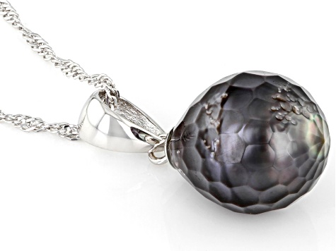 Black Cultured Tahitian Pearl Rhodium Over Sterling Silver Pendant With Chain