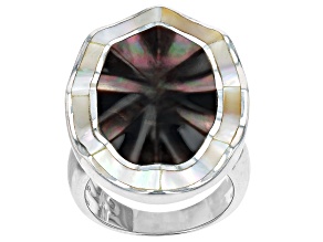 Tahitian and Golden South Sea Mother-of-Pearl Rhodium Over Sterling Silver Ring