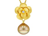 Cultured South Sea Pearl and White Zircon 18k Yellow Gold Over Sterling Silver Pendant with Chain