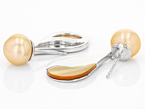 Golden Cultured South Sea and South Sea Mother-of-Pearl Rhodium Over Sterling Silver Earrings