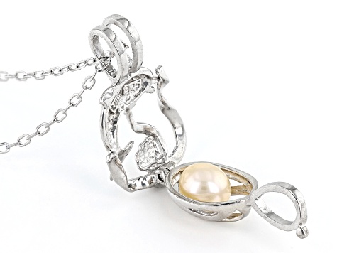 Wish® Pearl Cultured Freshwater Pearl Rhodium Over Silver Dolphin Pendant With Chain