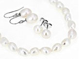 White Cultured Freshwater Pearl Rhodium Over Sterling Silver 63 Inch Necklace And Earring Set