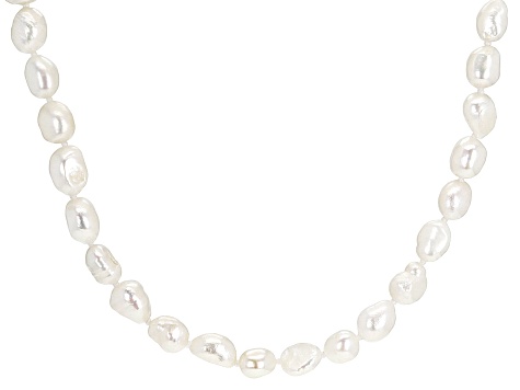 White Cultured Freshwater Pearl Rhodium Over Sterling Silver 63 Inch Necklace And Earring Set