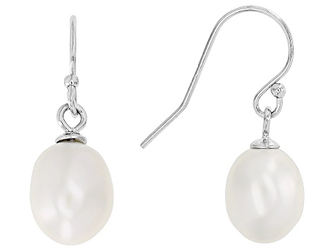 White Cultured Freshwater Pearl Rhodium Over Sterling Silver 63 Inch Necklace And Earring Set