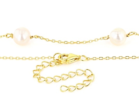 White Cultured Freshwater Pearl 18K Yellow Gold Over Sterling Silver 18 Inch Station Necklace