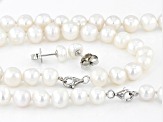 White Cultured Freshwater Pearl Rhodium Over Sterling Silver Necklace, Bracelet, and Earring Set