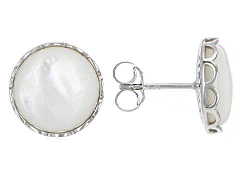 White South Sea Mother-Of-Pearl Rhodium Over Sterling Silver Earrings