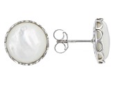 White South Sea Mother-Of-Pearl Rhodium Over Sterling Silver Earrings