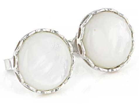 White South Sea Mother-Of-Pearl Rhodium Over Sterling Silver Earrings