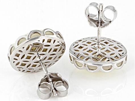 White South Sea Mother-Of-Pearl Rhodium Over Sterling Silver Earrings