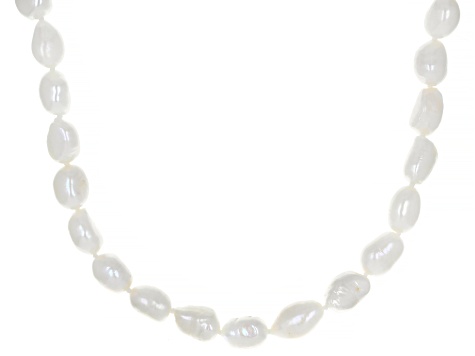 White Cultured Freshwater Pearl Rhodium Over Sterling Silver 36 Inch Strand Necklace