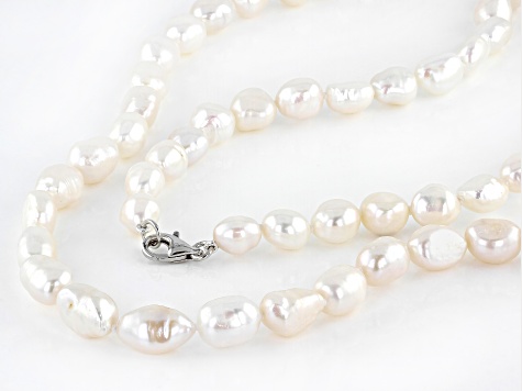 White Cultured Freshwater Pearl Rhodium Over Sterling Silver 36 Inch Strand Necklace