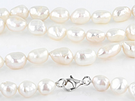 White Cultured Freshwater Pearl Rhodium Over Sterling Silver 36 Inch Strand Necklace