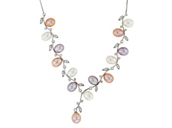 Picture of Cultured Freshwater Pearl with Cubic Zirconia Rhodium Over Sterling Silver Necklace