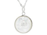 White South Sea Mother-of-Pearl & Cubic Zirconia Rhodium Over Sterling Silver Pendant