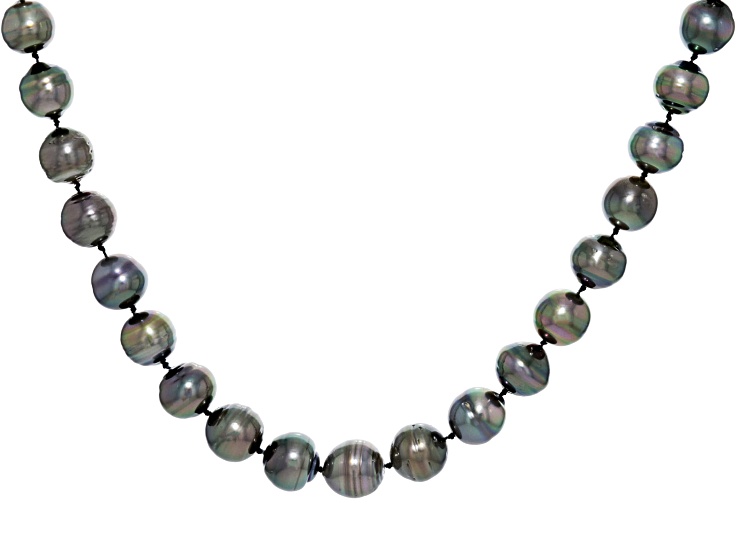 ●TATIANA● Silver 925 Labrador Grey Pearl NecklaceNZ1116 17 Black Cultured Tahitian Pearl Rhodium Over Sterling Silver