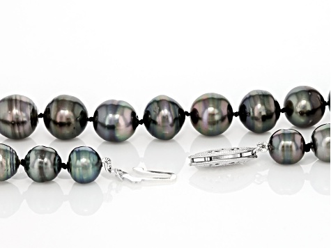 Black Cultured Tahitian Pearl Rhodium Over Sterling Silver 18 Inch