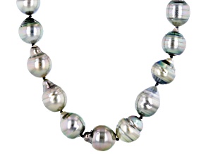 Platinum Cultured Tahitian Pearl Rhodium Over Sterling Silver 18 Inch Strand Necklace