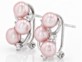 Pink Cultured Freshwater Pearl and White Cubic Zirconia Rhodium Over Sterling Silver Earrings