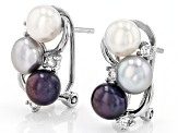 Multi-color Cultured Freshwater Pearl and White Cubic Zirconia Rhodium Over Sterling Silver Earrings