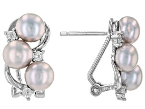 Gray Cultured Freshwater Pearl And Cubic Zirconia Rhodium Over Sterling Silver Earrings