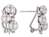 Gray Cultured Freshwater Pearl And Cubic Zirconia Rhodium Over Sterling Silver Earrings