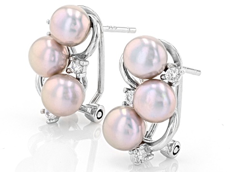 Gray Cultured Freshwater Pearl And Cubic Zirconia Rhodium Over Sterling Silver Earrings