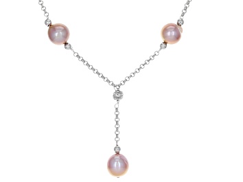 Picture of Multi-Color Cultured Kasumiga Pearl Rhodium Over Sterling Silver Station Necklace