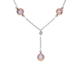 Multi-Color Cultured Kasumiga Pearl Rhodium Over Sterling Silver Station Necklace