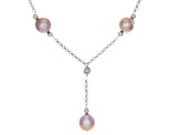 Multi-Color Cultured Kasumiga Pearl Rhodium Over Sterling Silver Station Necklace