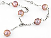 Multi-Color Cultured Kasumiga Pearl Rhodium Over Sterling Silver Station Necklace