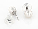 White Cultured Japanese Akoya Pearl Rhodium Over 14k White Gold Stud Earrings