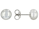 Platinum Cultured Freshwater Pearl Rhodium Over Sterling Stretch Bracelet And Stud Earring Set