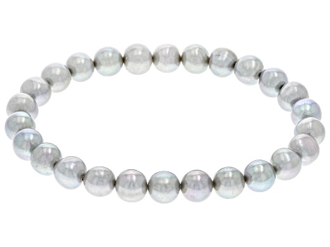 Platinum Cultured Freshwater Pearl Rhodium Over Sterling Stretch Bracelet And Stud Earring Set