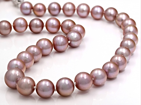 Pink Cultured Freshwater Pearl Rhodium Over Sterling Silver 20 Inch Necklace