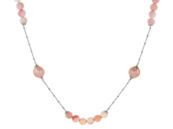 Picture of Conch Shell And Cultured Freshwater Pearl Rhodium Over Sterling Silver Necklace