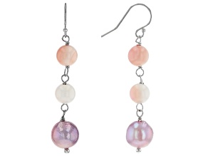 Conch Shell And Cultured Freshwater Pearl Rhodium Over Sterling Silver Earrings