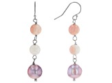 Conch Shell And Cultured Freshwater Pearl Rhodium Over Sterling Silver Earrings