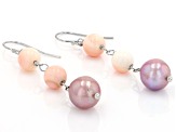 Conch Shell And Cultured Freshwater Pearl Rhodium Over Sterling Silver Earrings