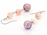 Conch Shell And Cultured Freshwater Pearl Rhodium Over Sterling Silver Earrings