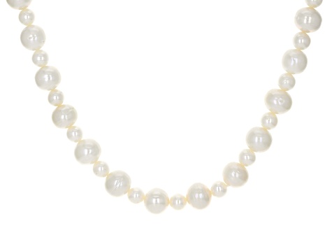 White Cultured Freshwater Pearl Rhodium Over Sterling Silver 22 Inch Necklace