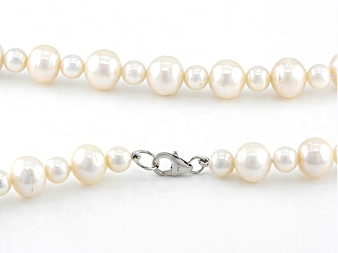 White Cultured Freshwater Pearl Rhodium Over Sterling Silver 22 Inch Necklace