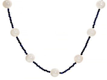 Picture of Cultured Freshwater Pearl & Lapis Lazuli 18k Yellow Gold Over Sterling Silver Necklace