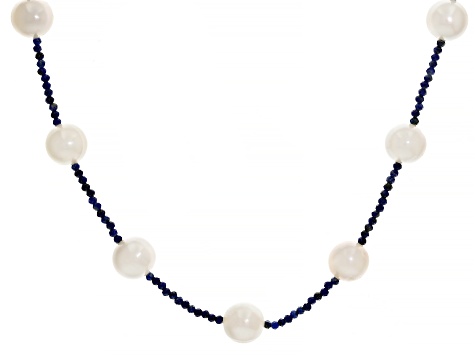 Cultured Freshwater Pearl & Lapis Lazuli 18k Yellow Gold Over Sterling Silver Necklace